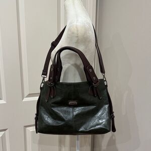 Fsiomo Satchel Pu Leather Dark Green Leather Tote Bag New No Tags